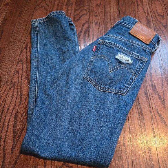 Levi's 501 Skinny Jeans Sansome Winter Dark Distressed Wash 24 - Picture 1 of 6